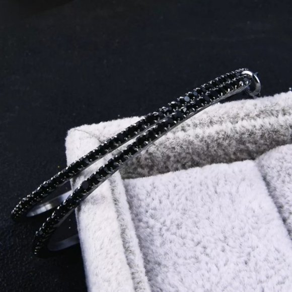 *Black Gold Black Sapphire 2.25'' Hoop Earrings - Picture 3 of 7